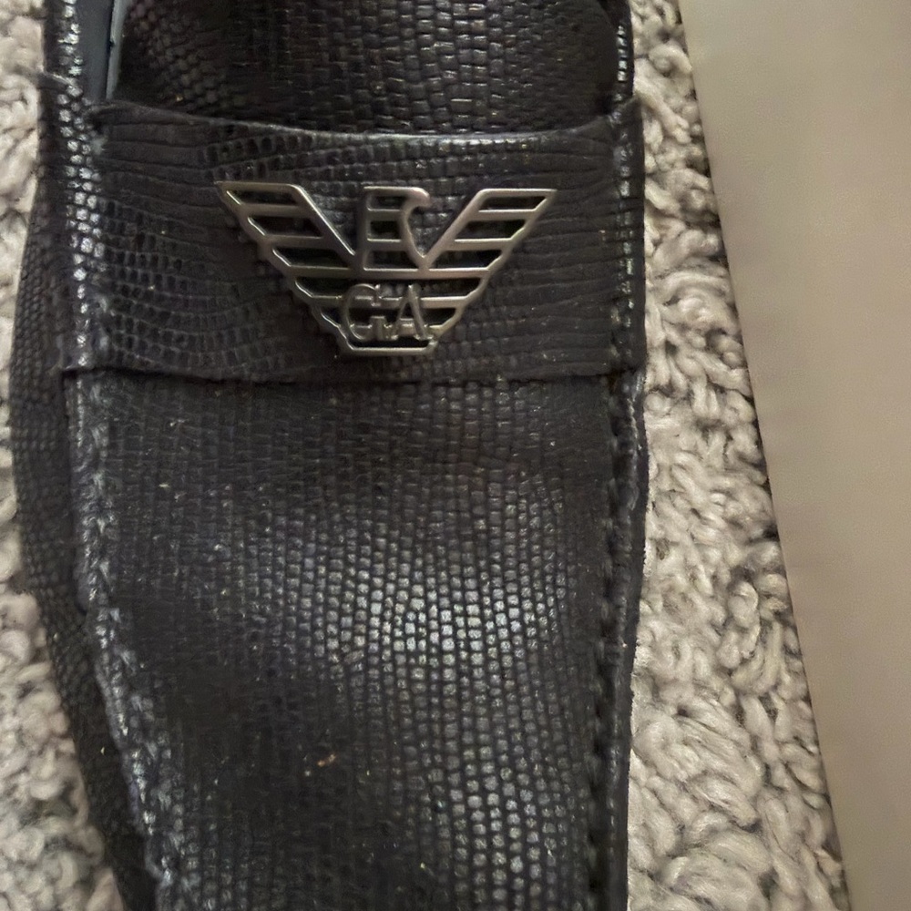 Emporio Armani Black Textured Slip-Ons